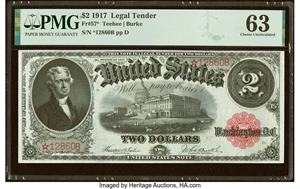image for: Fr. 57* $2 1917 Legal Tender Star PMG Choice Uncirculated 63....