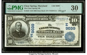 image for: Clear Spring, MD - $10 1902 Date Back Fr. 619 The Clear Spring National Bank Ch. # (E)9699 PMG Very Fine 30....