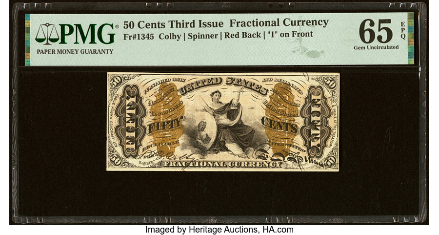 image for: Fr. 1345 50¢ Third Issue Justice PMG Gem Uncirculated 65 EPQ....