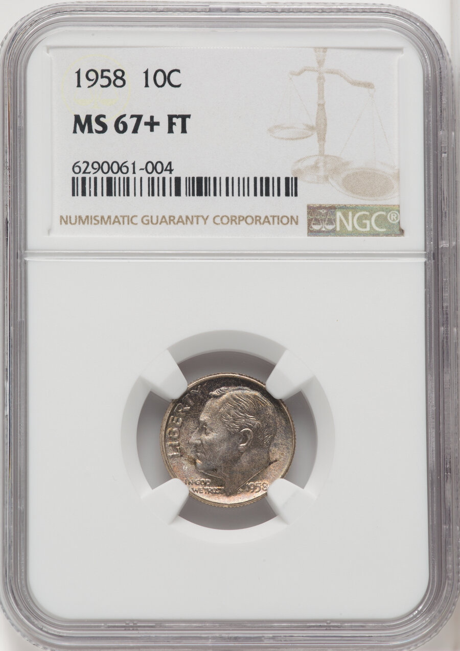 image for: 1958 10C MS67+ Full Bands NGC. NGC Census: (16/1).  Mintage 31,100,000....