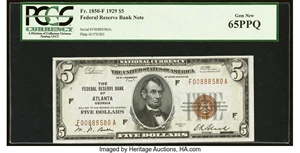 image for: Fr. 1850-F $5 1929 Federal Reserve Bank Note. PCGS Gem New 65PPQ....