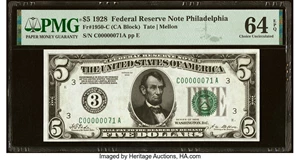 image for: Low Serial Number 71 Fr. 1950-C $5 1928 Federal Reserve Note. PMG Choice Uncirculated 64 EPQ....