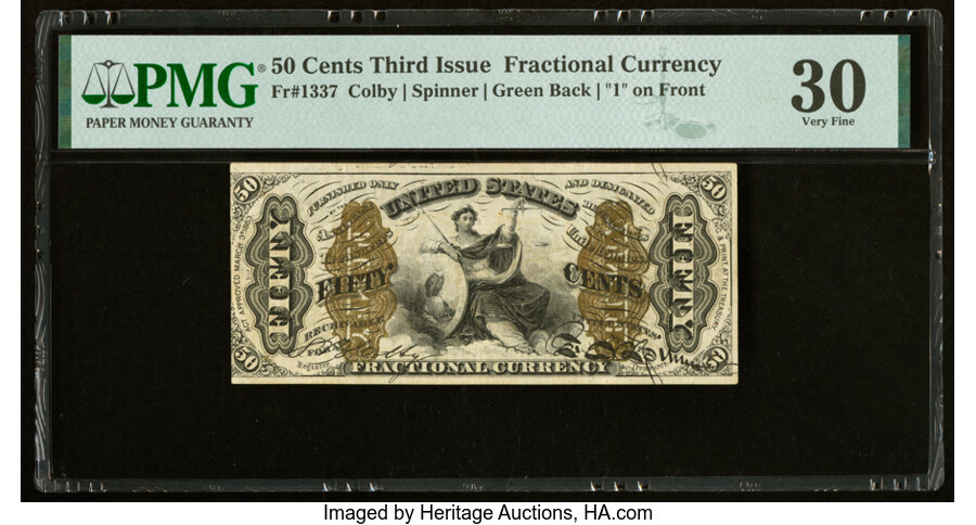 image for: Fr. 1337 50¢ Third Issue Spinner PMG Very Fine 30....