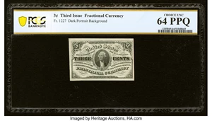 image for: Fr. 1227 3¢ Third Issue PCGS Banknote Choice Unc 64 PPQ....