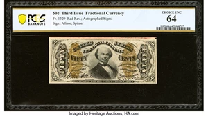 image for: Fr. 1329 50¢ Third Issue Spinner PCGS Banknote Choice Unc 64....