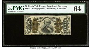 image for: Fr. 1342 50¢ Third Issue Spinner Type II PMG Choice Uncirculated 64....