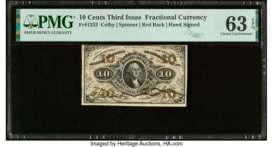 image for: Fr. 1253 10¢ Third Issue PMG Choice Uncirculated 63 EPQ....