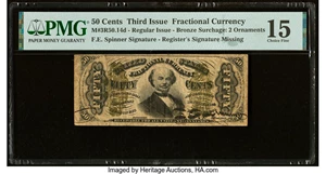 image for: Error Spinner Signature Only Milton 3R50.14d 50¢ Third Issue Spinner PMG Choice Fine 15....