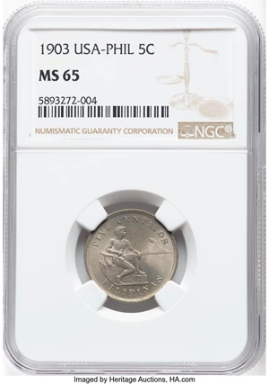 image for: 1903 5C Philippines 5 Centavos MS65 NGC. NGC Census: (0/0). ...