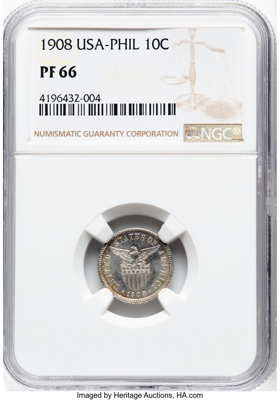 image for: 1908 10C Philippines 10 Centavos PR66 NGC. NGC Census: (0/0)....