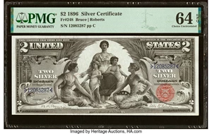 image for: Fr. 248 $2 1896 Silver Certificate PMG Choice Uncirculated 64 EPQ....