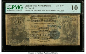 image for: Grand Forks, ND - $50 1882 Date Back Fr. 563 The First National Bank Ch. # (W)2570 PMG Very Good 10....