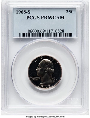 image for: 1968-S 25C PR69 Cameo PCGS. ...