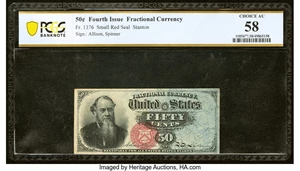 image for: Fr. 1376 50¢ Fourth Issue Stanton PCGS Banknote Choice AU 58....