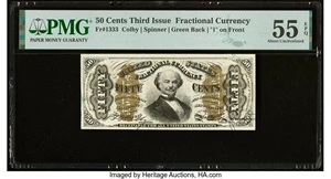 image for: Fr. 1333 50¢ Third Issue Spinner PMG About Uncirculated 55 EPQ....
