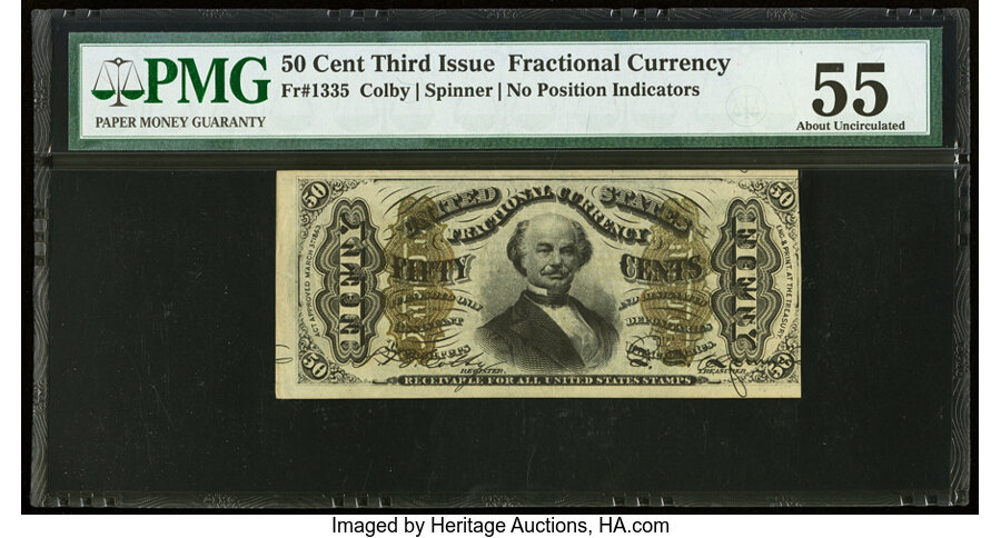 image for: Fr. 1335 50¢ Third Issue Spinner PMG About Uncirculated 55....