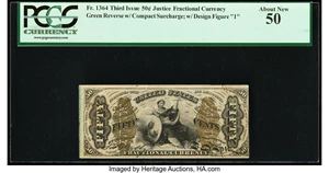 image for: Fr. 1364 50¢ Third Issue Justice PCGS About New 50....