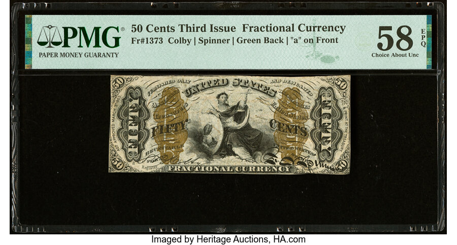 image for: Fr. 1373 50¢ Third Issue Justice PMG Choice About Unc 58 EPQ....