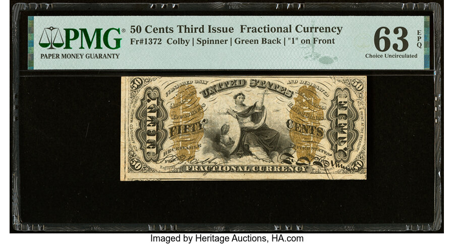 image for: Fr. 1372 50¢ Third Issue Justice PMG Choice Uncirculated 63 EPQ....