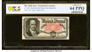 image for: Fr. 1381 50¢ Fifth Issue PCGS Banknote Choice Unc 64 PPQ....