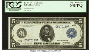 image for: Fr. 856 $5 1914 Federal Reserve Note PCGS Very Choice New 64PPQ....