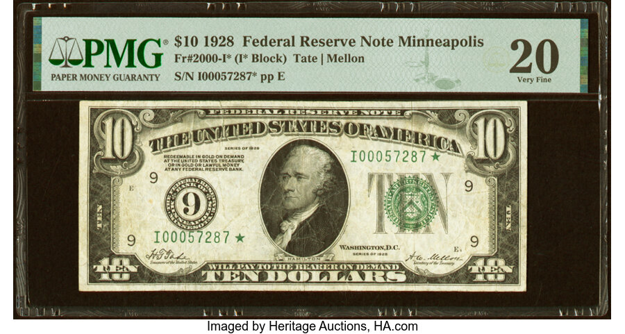 image for: Fr. 2000-I* $10 1928 Federal Reserve Star Note. PMG Very Fine 20....