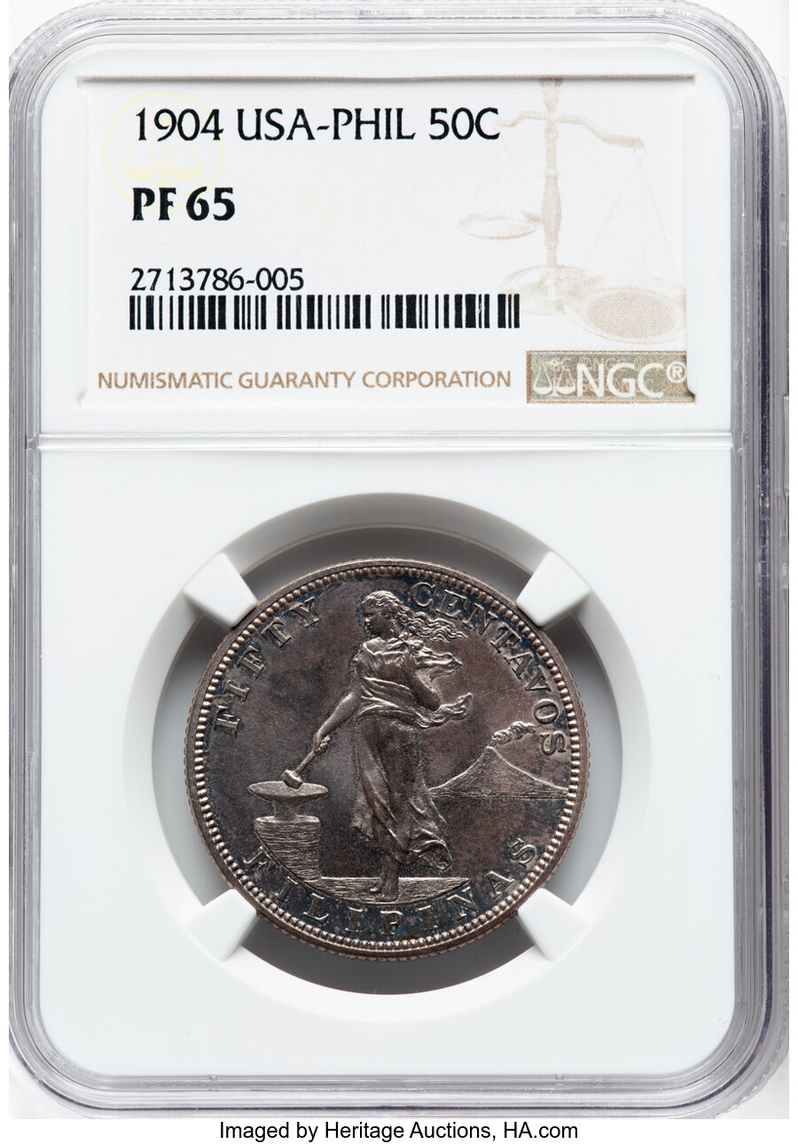 image for: 1904 50C Philippines 50 Centavos PR65 NGC. NGC Census: (5/11)....