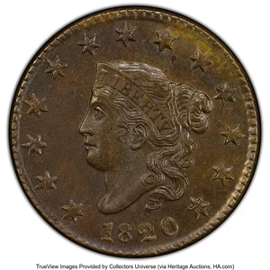 image for: 1820 1C Small Date, N-15, R.2, MS63 Brown PCGS. PCGS Population: (12/8 and 0/0+)....