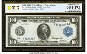 image for: Fr. 1104 $100 1914 Federal Reserve Note PCGS Banknote Superb Gem Unc 68 PPQ....