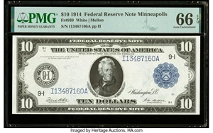 image for: Fr. 939 $10 1914 Federal Reserve Note PMG Gem Uncirculated 66 EPQ....