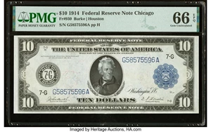 image for: Fr. 930 $10 1914 Federal Reserve Note PMG Gem Uncirculated 66 EPQ....