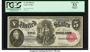 image for: Fr. 80 $5 1880 Legal Tender PCGS Apparent About New 53....