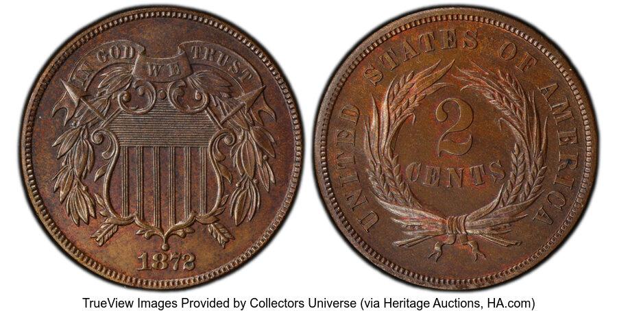 image for: 1872 2C PR63 Brown PCGS. PCGS Population: (35/85).  Mintage 950. ...