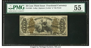 image for: Fr. 1365 50¢ Third Issue Justice PMG About Uncirculated 55....