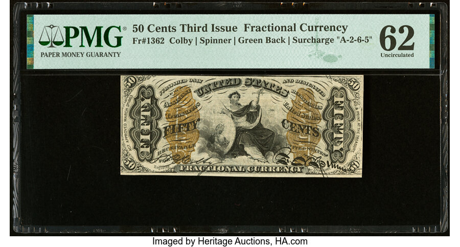 image for: Fr. 1362 50¢ Third Issue Justice PMG Uncirculated 62....