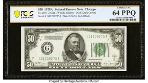 image for: Fr. 2101-G $50 1928A Federal Reserve Note. PCGS Banknote Choice Unc 64 PPQ....