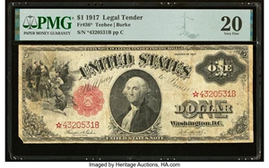 image for: Fr. 36* $1 1917 Legal Tender Star PMG Very Fine 20....