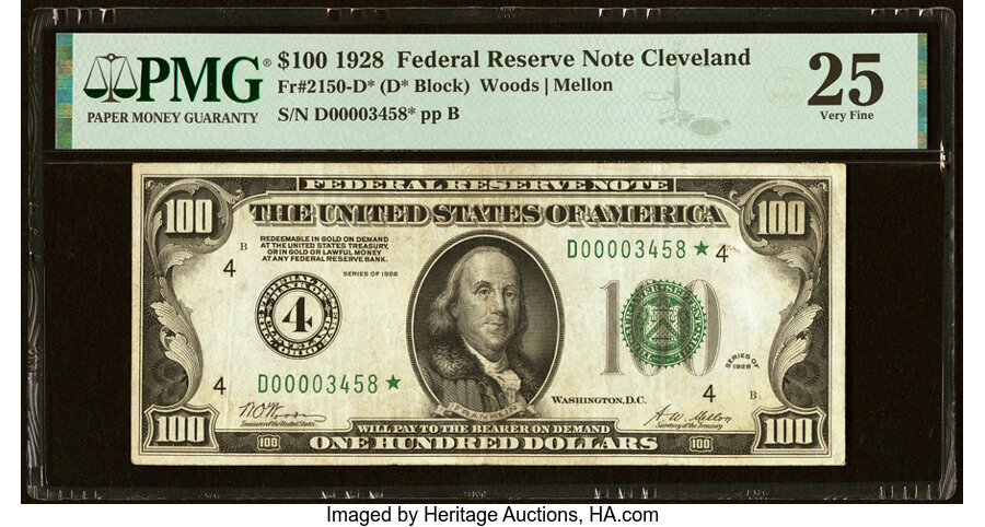 image for: Fr. 2150-D* $100 1928 Federal Reserve Star Note. PMG Very Fine 25....