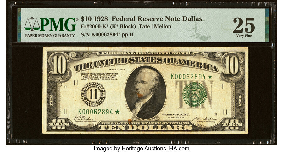 image for: Fr. 2000-K* $10 1928 Federal Reserve Star Note. PMG Very Fine 25....