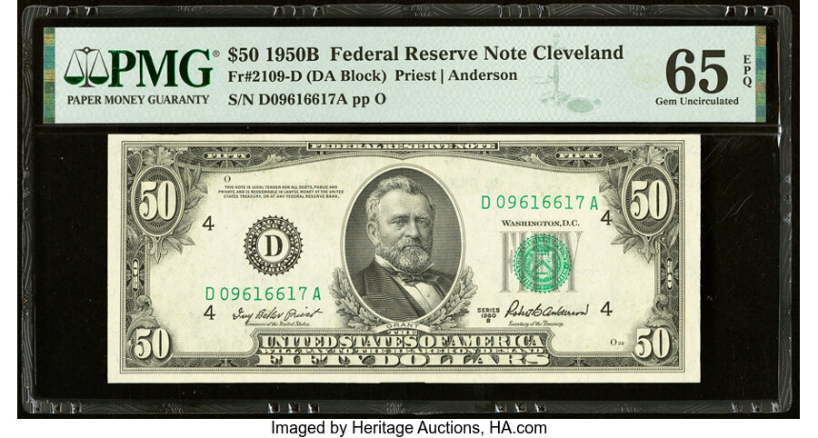image for: Fr. 2109-D $50 1950B Federal Reserve Note. PMG Gem Uncirculated 65 EPQ....