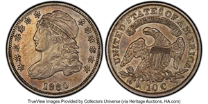 image for: 1830 10C Medium 10C, JR-6, R.2, AU50 PCGS. CAC. CAC Population: (3/33). Mintage 510,000....
