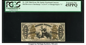 image for: Fr. 1349 50¢ Third Issue Justice PCGS Extremely Fine 45PPQ....