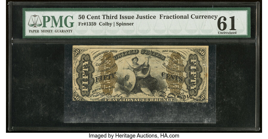 image for: Fr. 1359 50¢ Third Issue Justice PMG Uncirculated 61....