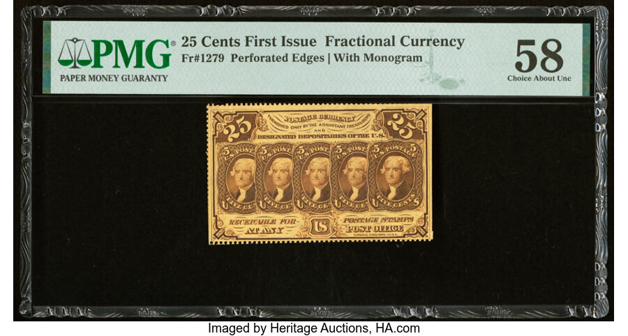image for: Fr. 1279 25¢ First Issue PMG Choice About Unc 58....
