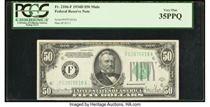 image for: Fr. 2106-F $50 1934D Mule Federal Reserve Note. PCGS Very Fine 35PPQ....