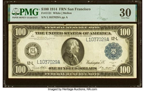 image for: Fr. 1131 $100 1914 Federal Reserve Note PMG Very Fine 30....