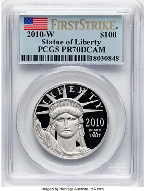 image for: 2010-W $100 One-Ounce Platinum Eagle, Statue of Liberty, First Strike PR70 Deep Cameo PCGS....