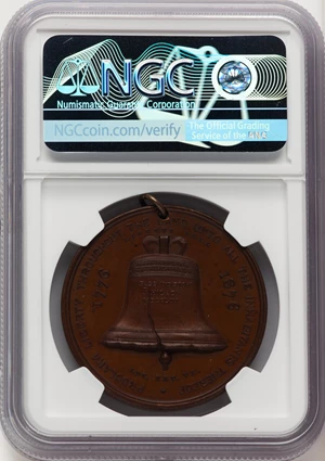image for: 1876 U.S. Centennial Exposition, Liberty Bell Dollar, Copper, HK-25, SH 2-4 CU, R.5, MS65 Brown NGC. NGC Census: (12/6)....