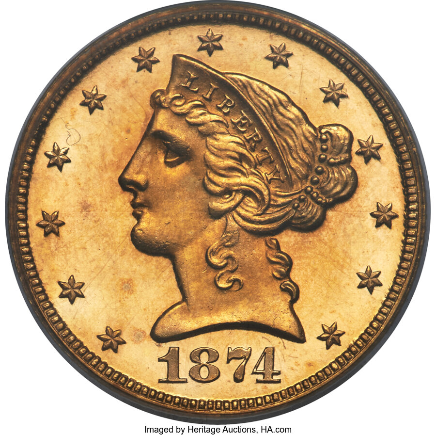 image for: 1874 $5 JD-1, Low R.7, PR64 PCGS....
