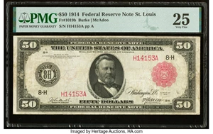 image for: Fr. 1019b $50 1914 Red Seal Federal Reserve Note PMG Very Fine 25....